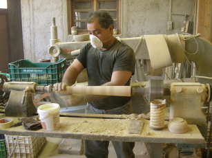 Niko at the wood turner